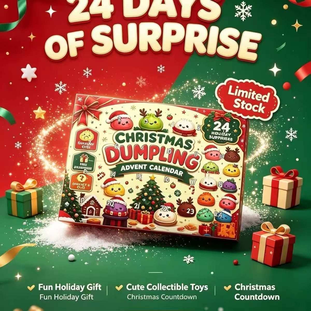 Event Support - 24日間のクリスマスアドベントカレンダー・ギフトセット。ホリデーのカウントダウンを記念するオーナメント、卓上装飾、お祝いのパーティーの記念品として最適。