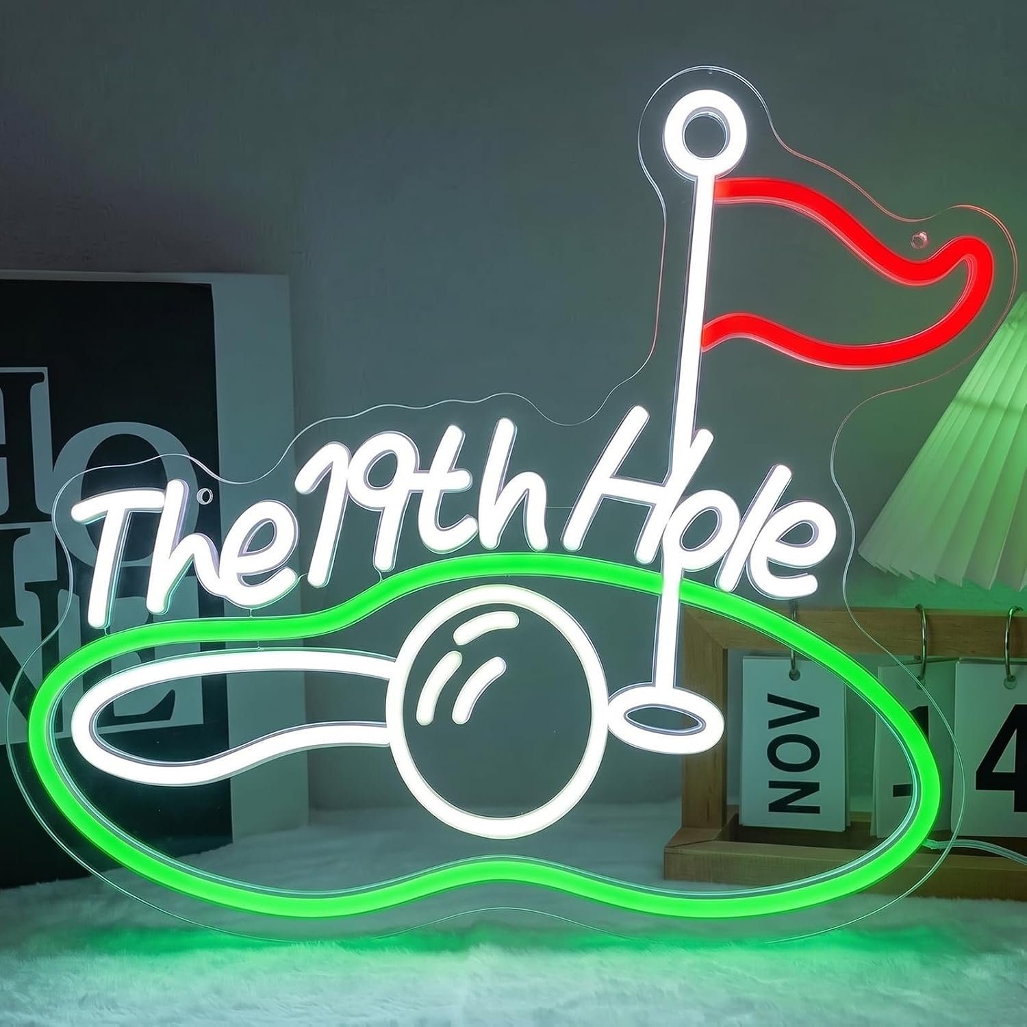 Neon Sign Party - 19番ホールのゴルフLEDネオンサイン、USB電源式ネオンライト。クリスマス、ゲームルーム、男性の趣味の部屋、バーの装飾に。ゴルフクラブのパーティー用ネオンランプ、ギフトとしても最適。