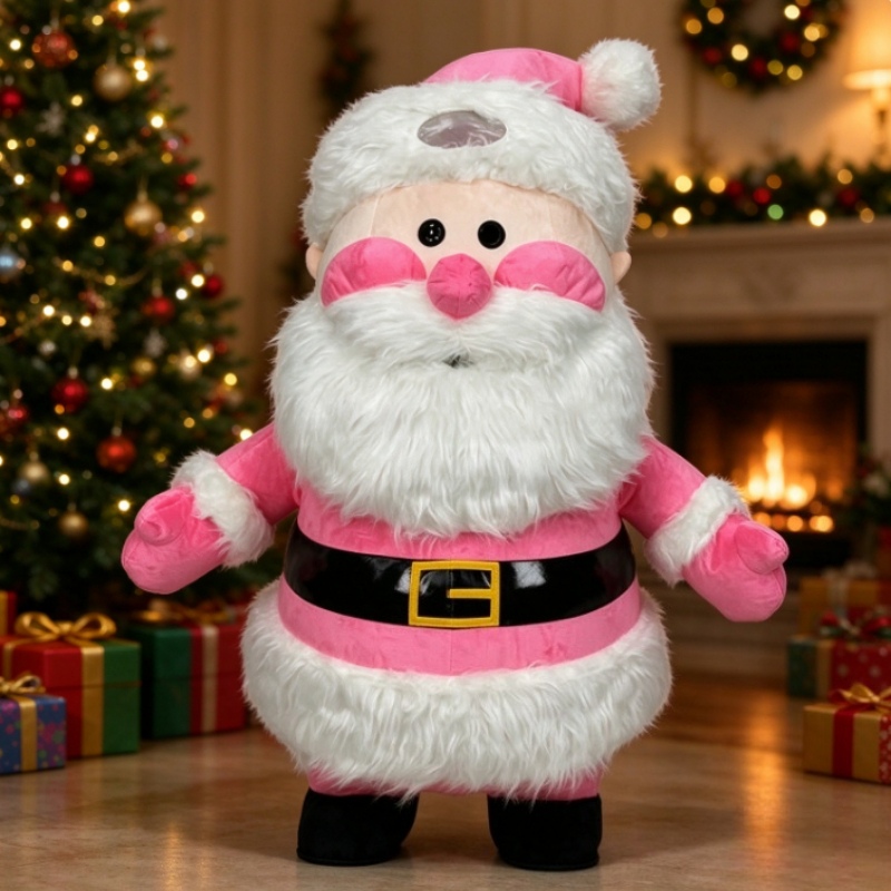 Event & Party Supply Photos - ピンク色のサンタクロースの着ぐるみ。大人用、全身を覆うぬいぐるみ素材のコスチューム。クリスマスパーティーやイベントでのコスプレに最適。