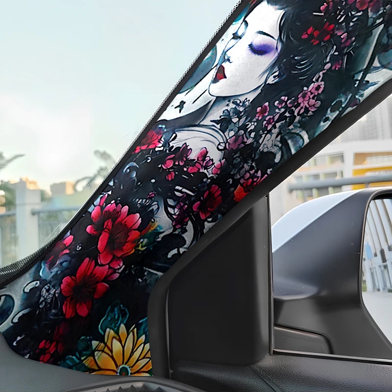 2枚組 日本の芸者と花柄の車用Aピラービニールステッカー ユ - Flower Wall Panel のレビューと価格