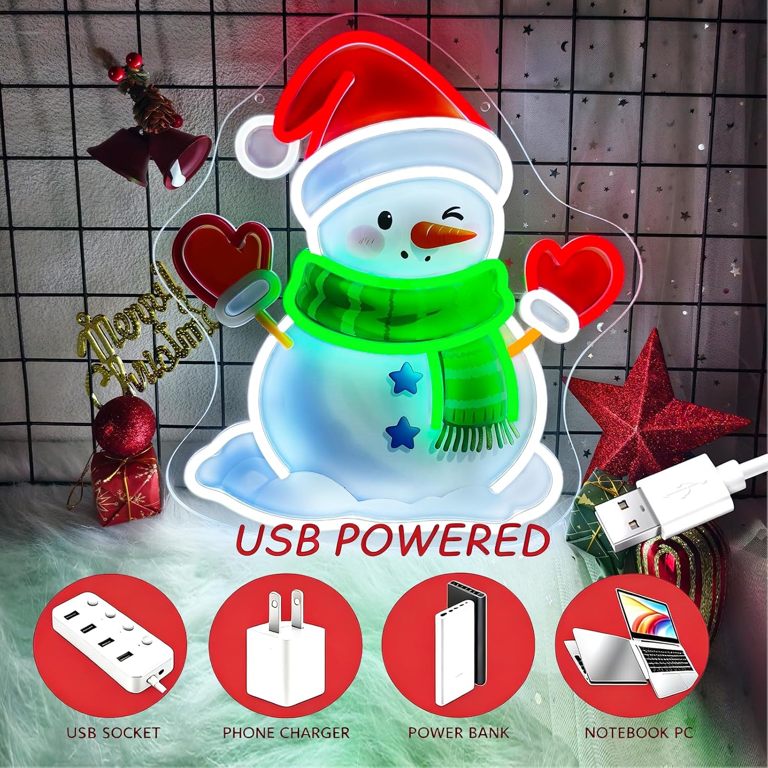 クリスマスをテーマにした、手を振る雪だるまのLEDネオンサイ - Neon Sign Party のレビューと価格