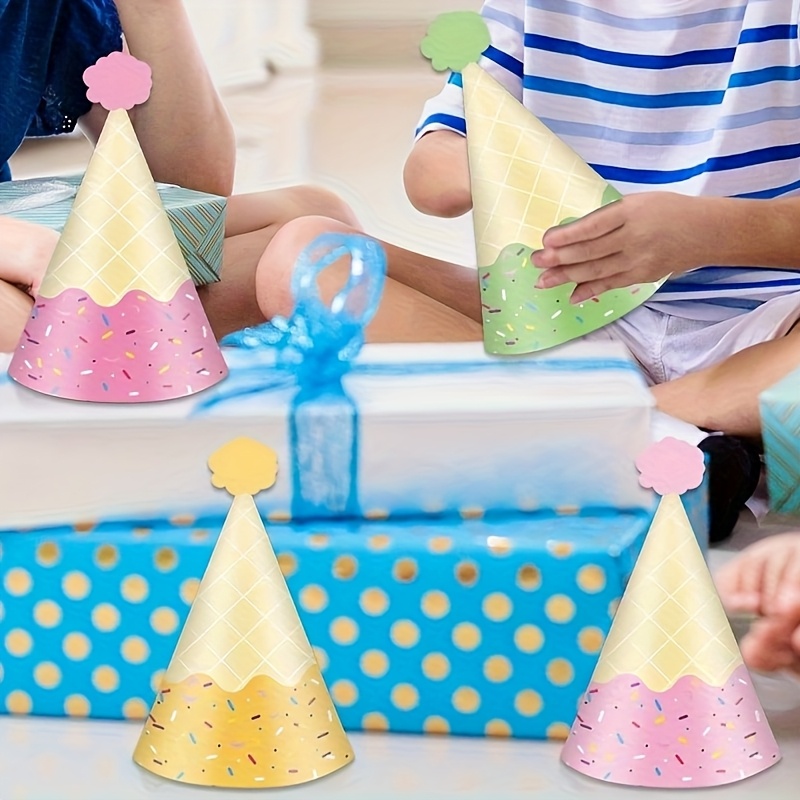 アイスクリームコーン型パーティーハット - 色とりどりの紙製 - Party Hat Cone のレビューと価格