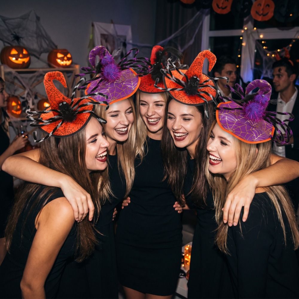 蜘蛛のハロウィーン魔女帽子、ヘッドバンド、スパンコール付き、 - Party Hat Cone のレビューと価格