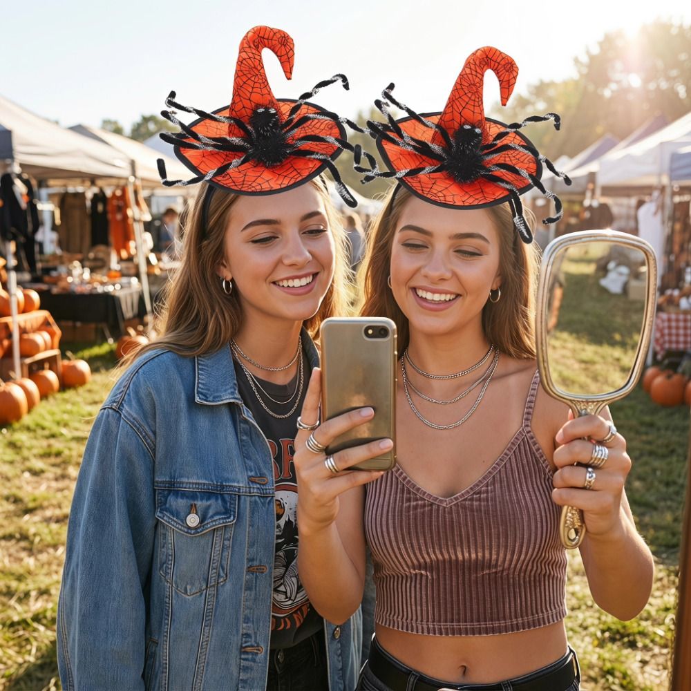 蜘蛛のハロウィーン魔女帽子、ヘッドバンド、スパンコール付き、 - Party Hat Cone のレビューと価格
