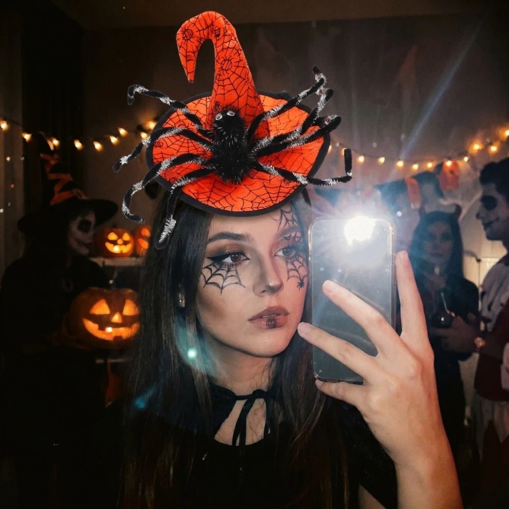 蜘蛛のハロウィーン魔女帽子、ヘッドバンド、スパンコール付き、 - Party Hat Cone のレビューと価格