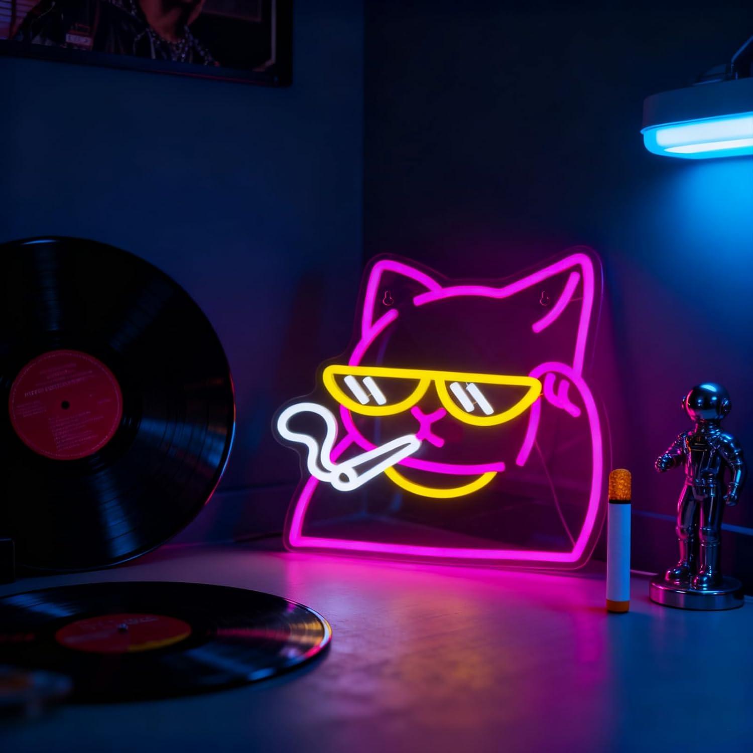 「喫煙猫」のネオンサイン。USB電源式のLEDネオンライトで - Neon Sign Party のレビューと価格