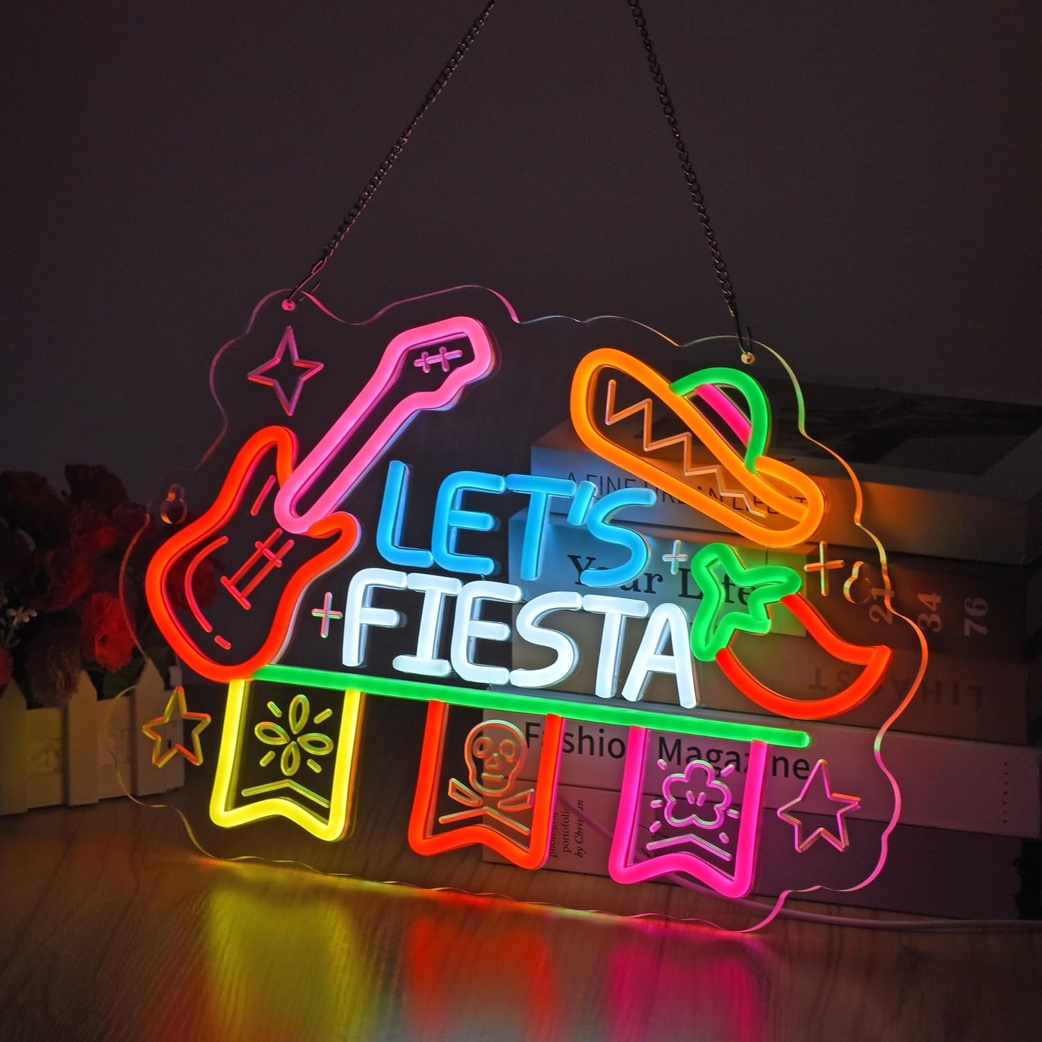 「レッツ・フィエスタ」のネオンサイン。メキシコ料理店、ラテン - Neon Sign Party のレビューと価格